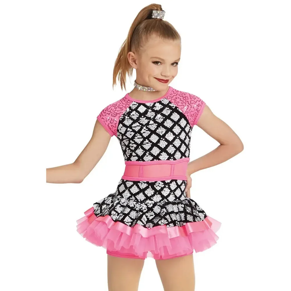 Pre-Owned Dance Costume Weissman 11477 Intermediate Child Pink Sequin Mesh Jazz
